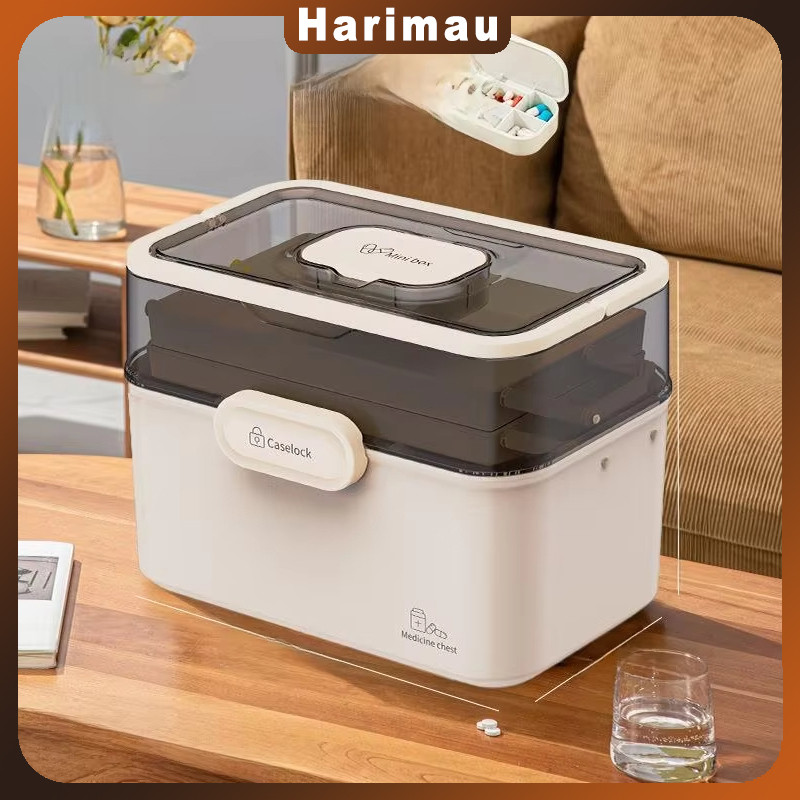 Kotak Obat Rumah 2 Tingkat/Kotak Obat Anak Kapasitas Besar / Kotak Penyimpanan Medis Multi-lapis/Kot
