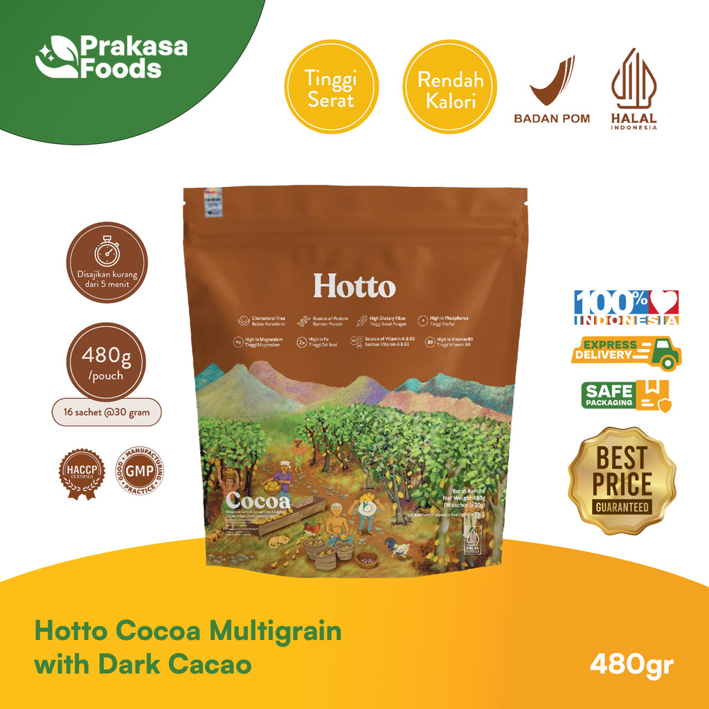 Prakasa Foods - Hotto Cocoa Multigrain Cokelat (Cocoa) 1 Pouch | Sereal Sehat Pengganti Nasi | Kaya 