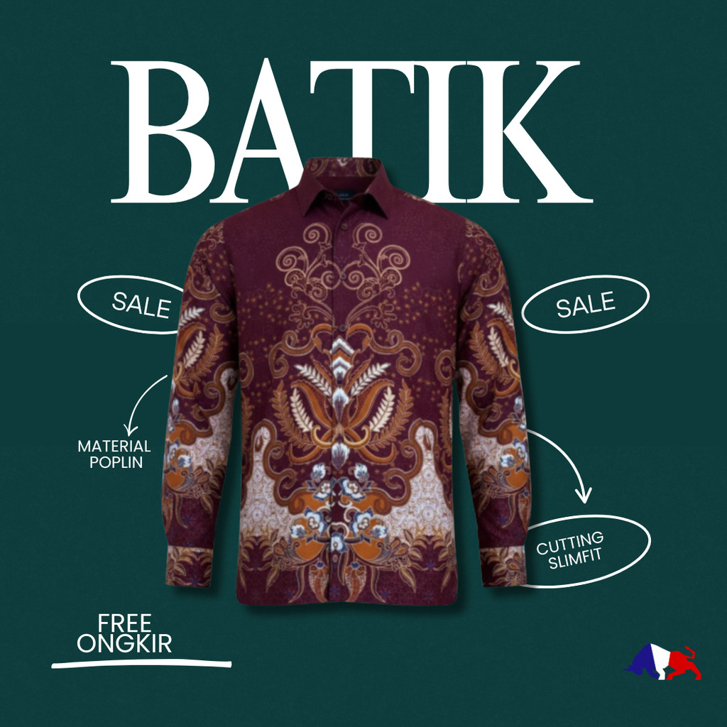 RICARDO kemeja batik pria lengan panjang MERAH 32581