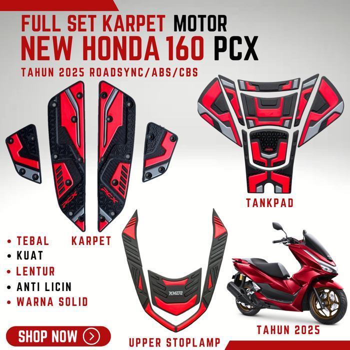 PAKET AKSESORIS PCX 160 TAHUN 2025 ROADSYNC/ABS/CBS KARPET/TANKPAD/UPPER STOPLAMP BAHAN KARET - MERA