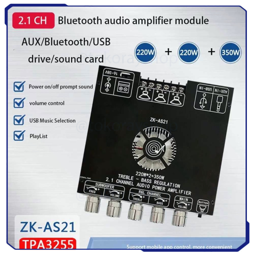 Amplifier Board Audio Bluetooth USB 2.1 Channel DIY - ZK-AS21