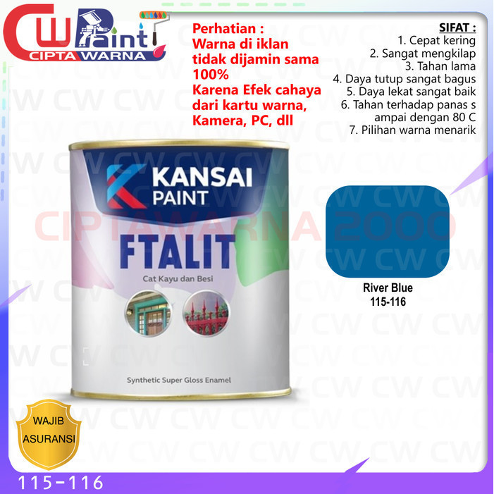 Kansai Paint Cat Minyak Besi Kayu Ftalit KF - 116 River Blue Biru 1 kg - B5 CWS