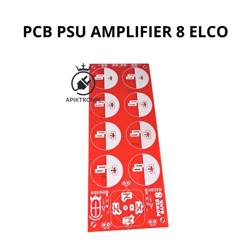 PCB Power Supply Amplifier 8 Elco Kompatibel Dioda Kiprok/Sisir 22.3x8.3cm