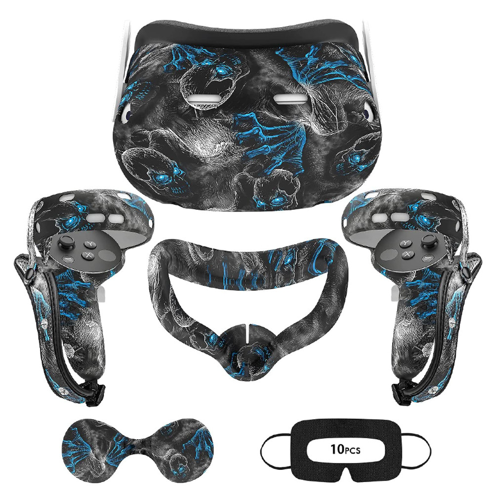 For Oculus Quest 2 Silicone Protective Cover Set VR Controller Headset Head Face Cover Eye Pad For O