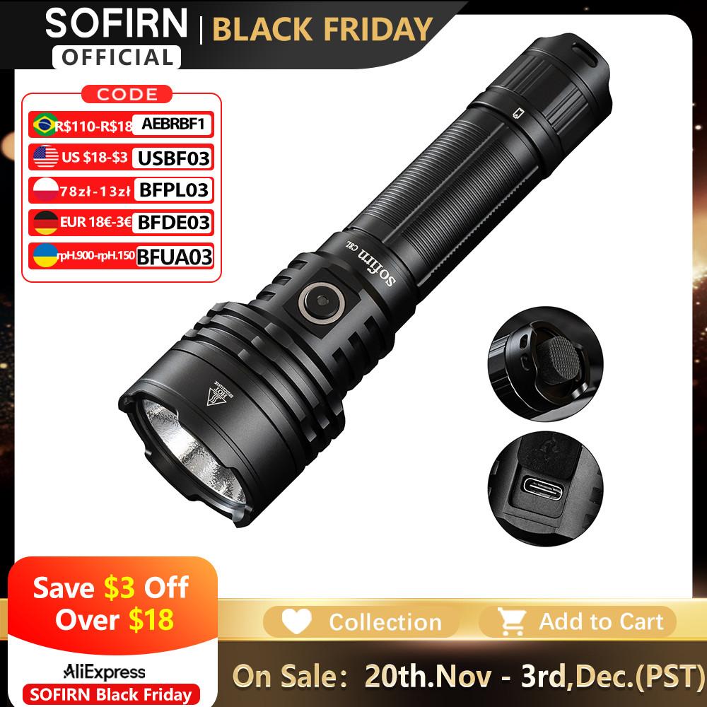 Sofirn C8L 21700 Flashlight Powerful Tactical 3100lm XHP50D HI LED Torch EDC Type C Rechargeable Cam