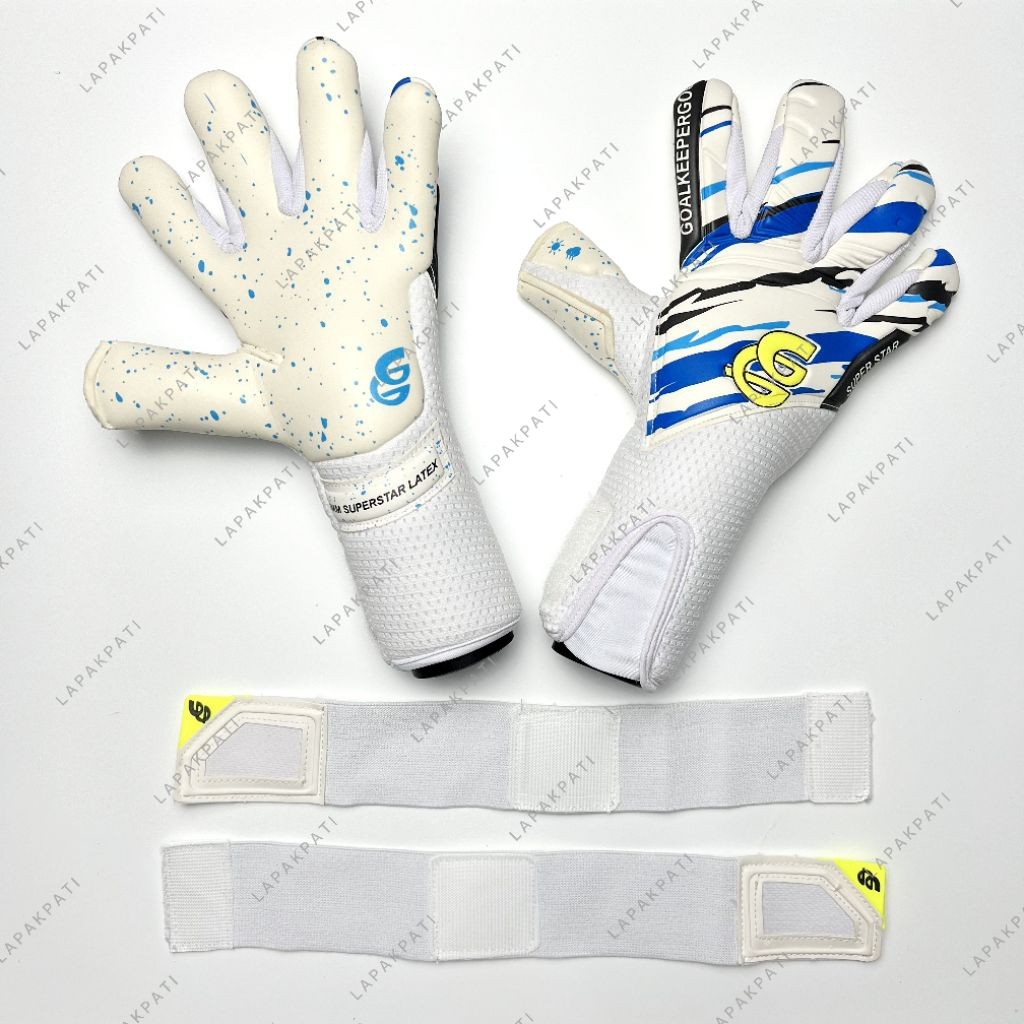 TERBARU NEW 2025 FREE ID NAME GOALKEEPER GOO SUPERSTAR PUTIH BIRU SARUNG TANGAN KIPER ORIGINAL by PG