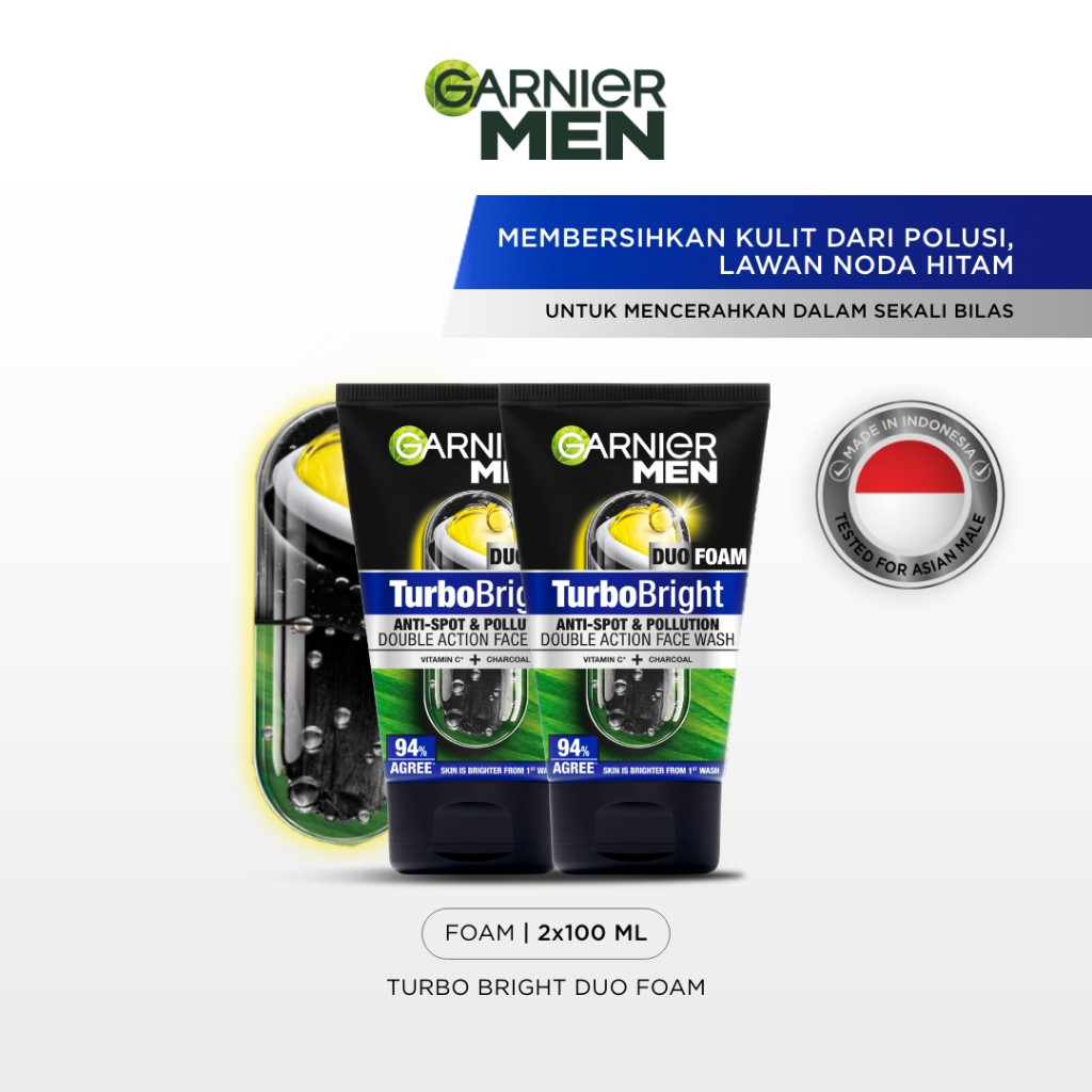 [PAKET HEMAT ISI 2] GARNIER Men Facial Wash Turbo Bright Super Duo Foam Skincare 100ml Sabun Cuci Mu