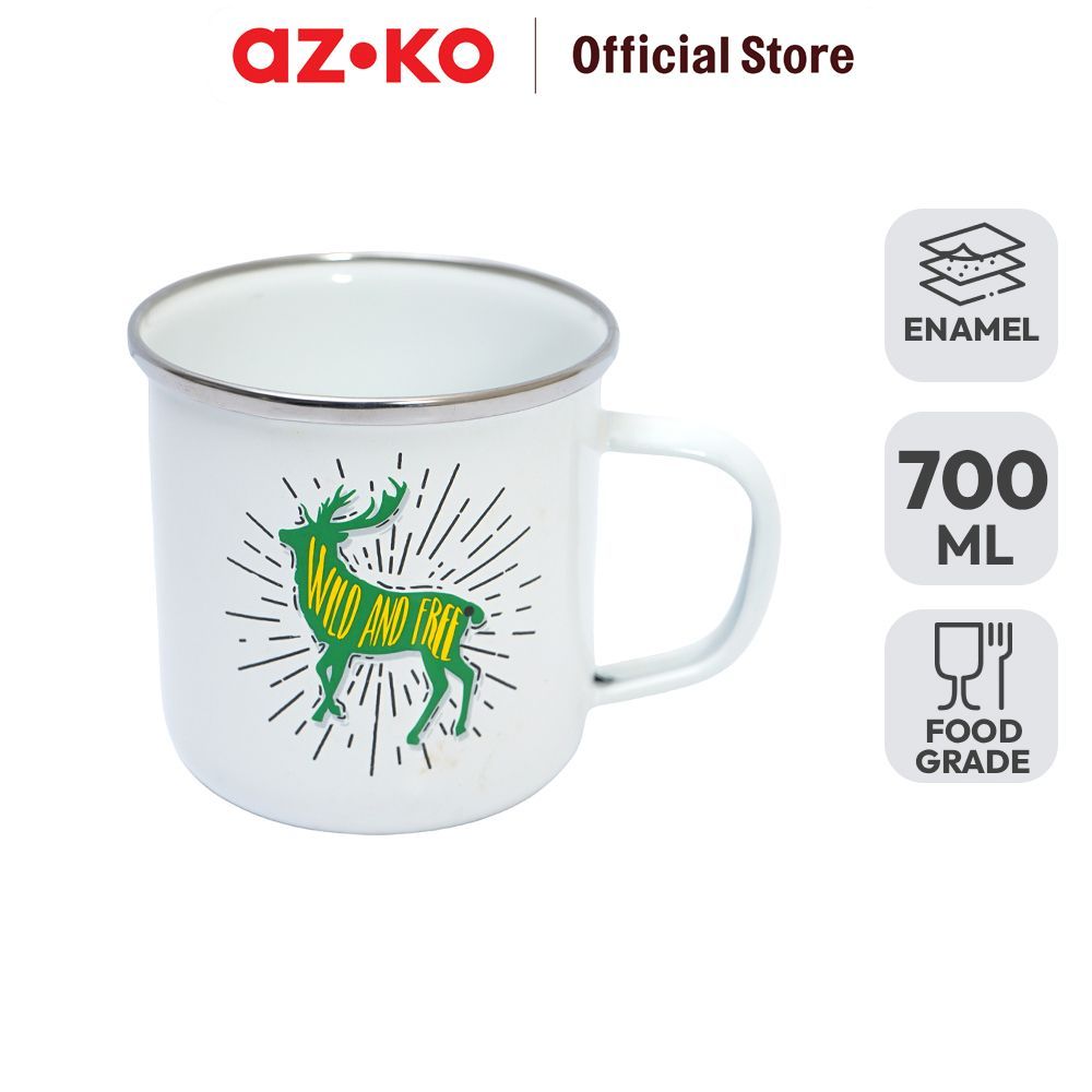 AZKO Kichero Mug Enamel Mix Advanture 700 ml - Putih Gelas Minum Tea Cangkir Kopi Wadah Minuman Coff