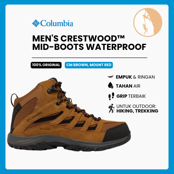 Sepatu Hiking Pria Mid-cut Boots - Columbia Men's Crestwood™Mid Waterproof Boots - Camel Brown/Mount