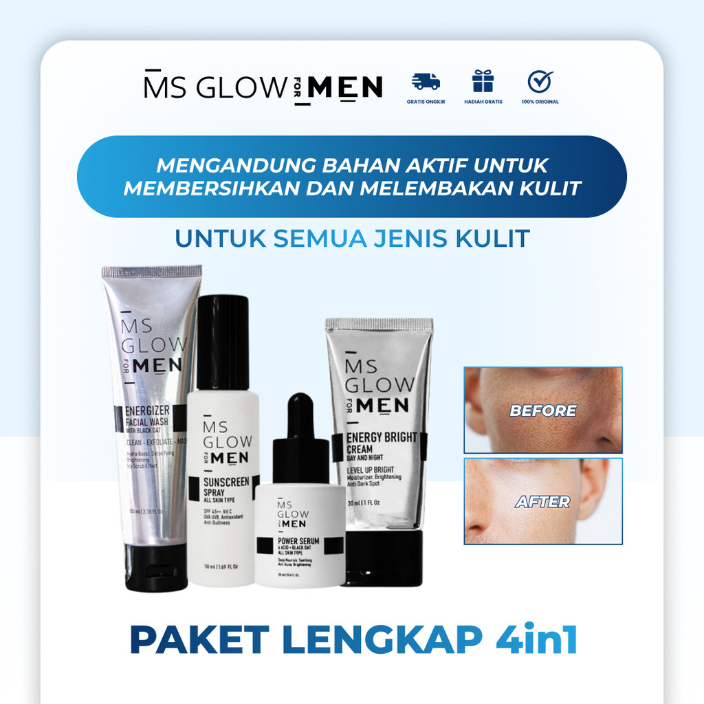 Ms Glow Men Paket Lengkap 4in1 Paket Skincare Wajah dan Muka Pria Cowok Ms Glow For Men Lengkap Pria