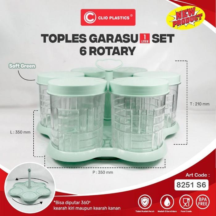 Clio toples garasu 1kg set 6pcs fotary + nampan putar toples kue - pink