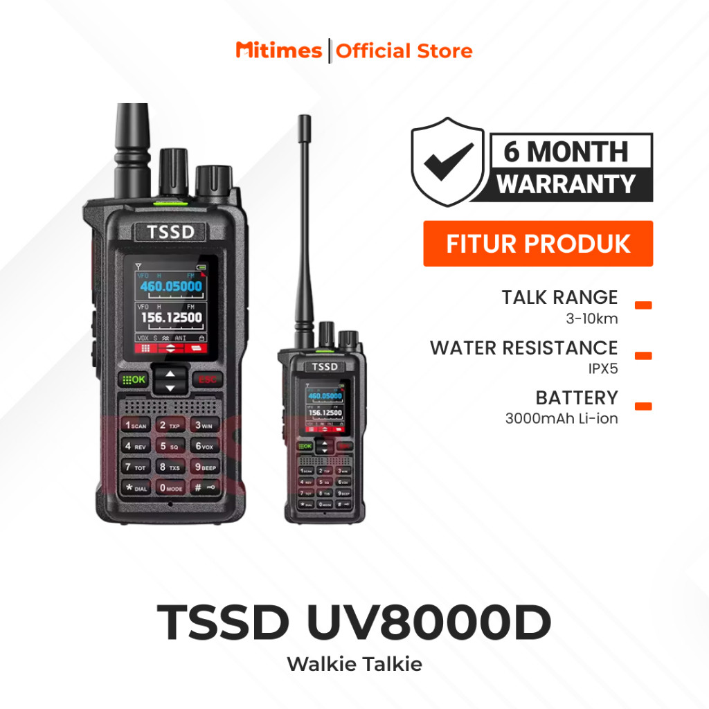 TSSD UV8000D Two-Way Radio HT Walkie Talkie Handheld Multi-Band, Jangkauan hingga 10KM