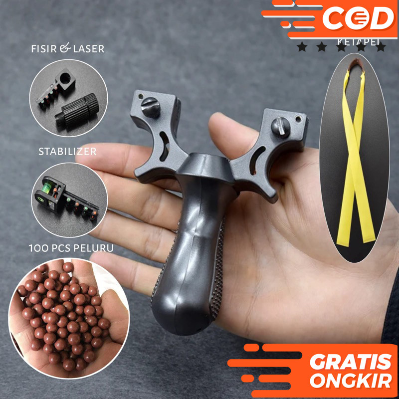 Ketapel Plastik Resin Bawaan Laser Tali waterpas Lengkap COD / Ketapel Olahraga Resin Hitam