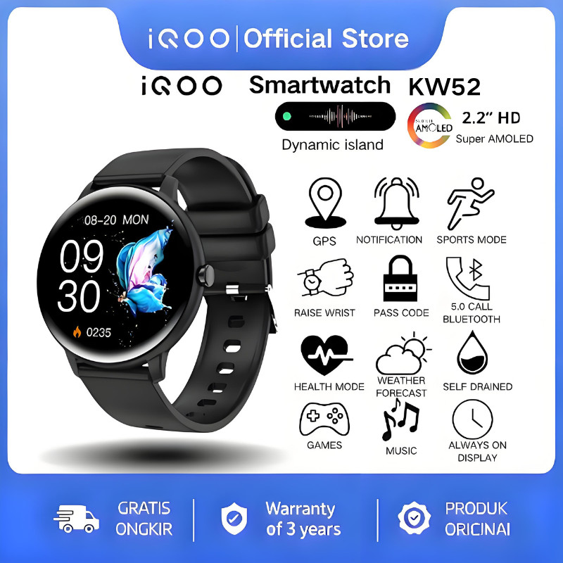 iQOO Samrt watch KW52 Original with 2.0" HD AMOLED Display  Waterproof Bluetooth Call Smartwatch wan
