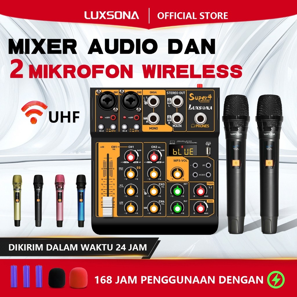 LUXSONA 4-channel audio mixer + 2 UHF wireless microphones/professional mixer/mini high-end mixer