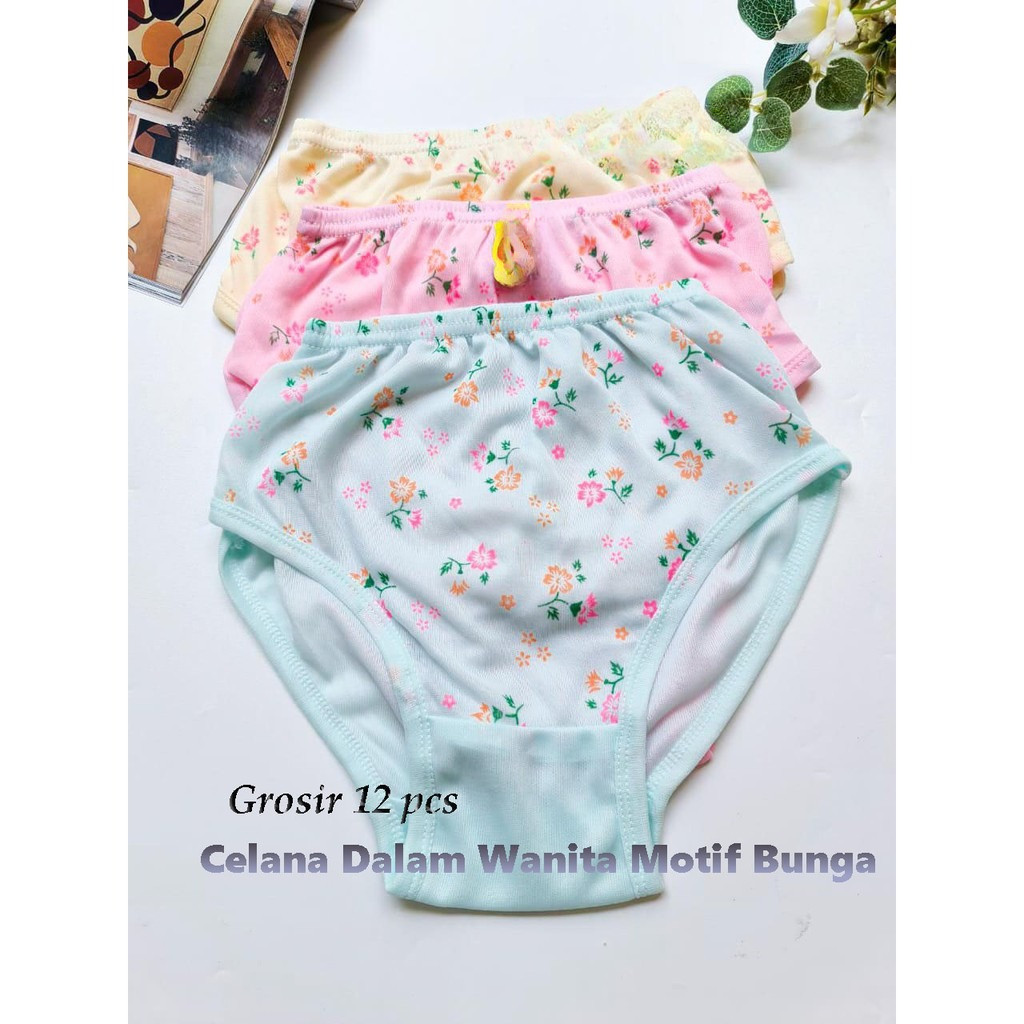 Celana Dalam Grosir 12 pcs / CD Wanita Remaja Dewasa Motif Bunga PMR001 Celana Dalam Wanita
