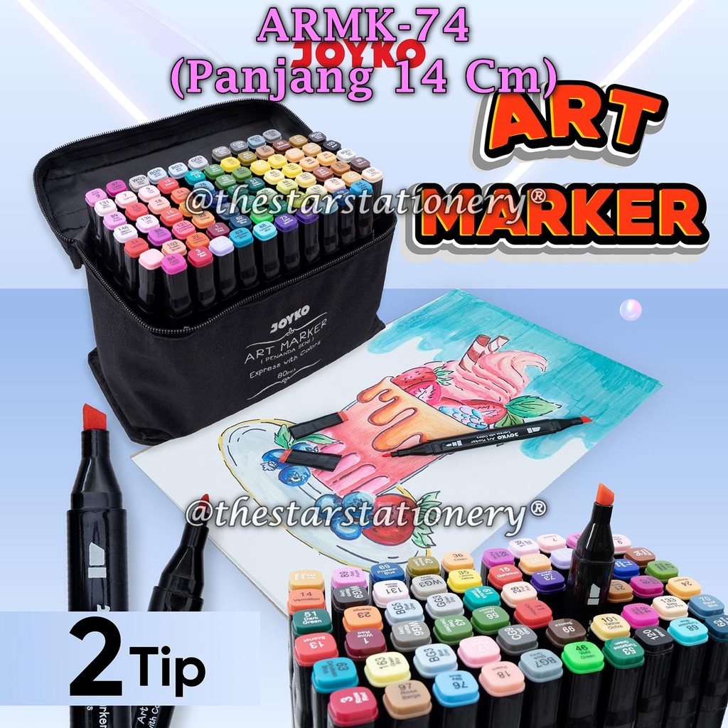 (1 Set) GABUNGAN Art Marker JOYKO ARMK-74 Art Marker Spidol Penanda Seni Berwarna ARMK-74 (1 Set)