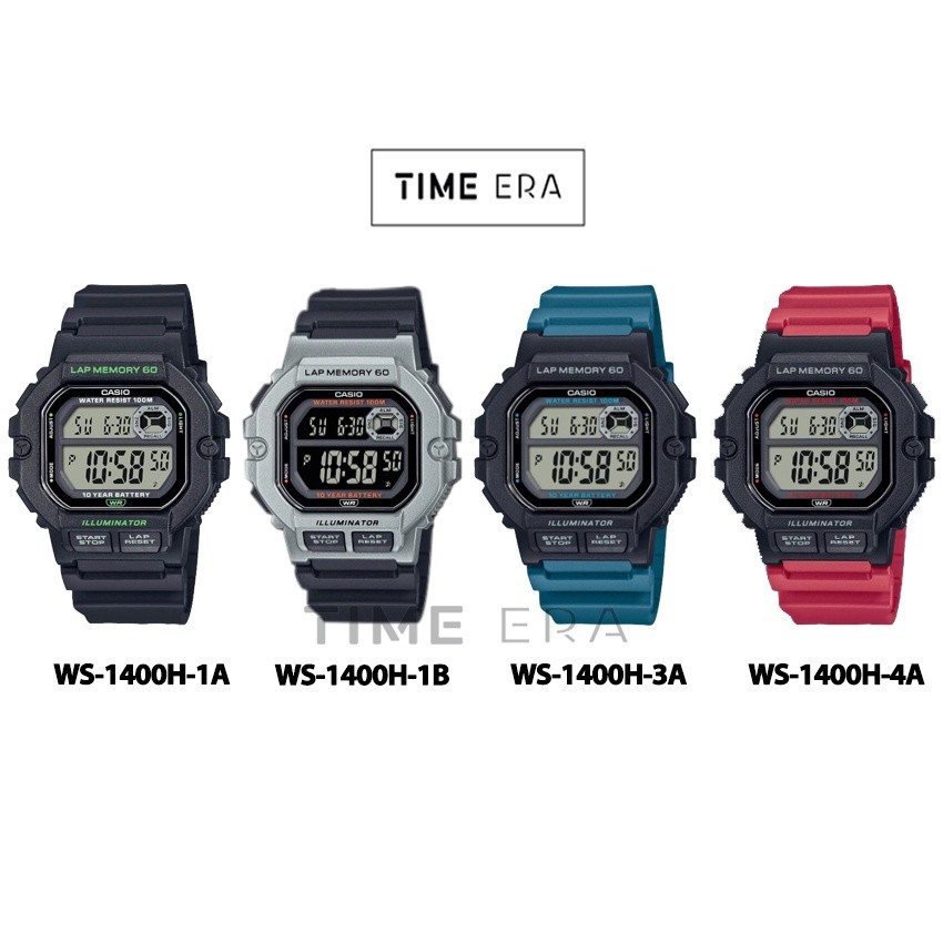 ORIGINAL Casio General WS1400H-1A 3A / WS-1400H-1B 4A Jam Tangan Pria Lap Memory 60 Digital Karet CS