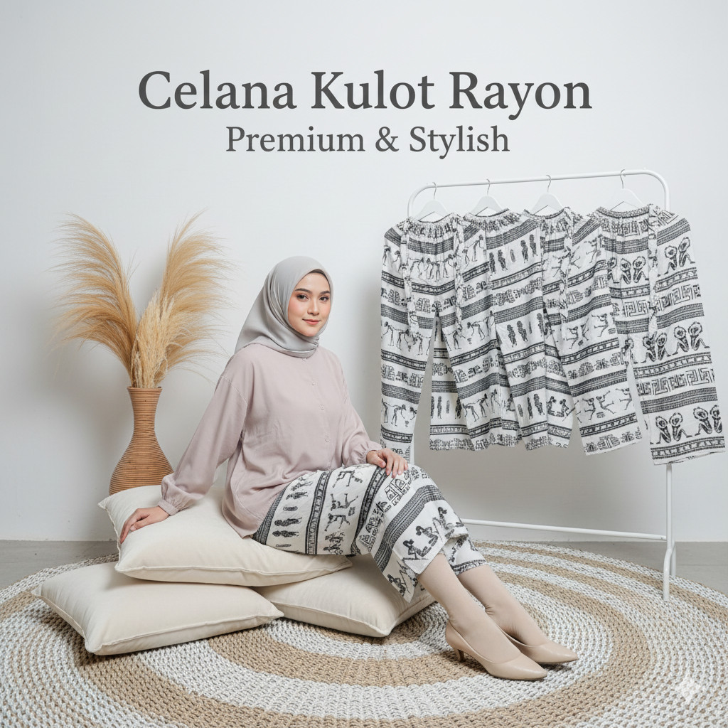 Celana Kulot Panjang Unisex Pria Wanita Rayon – Motif Batik Asmat Kekinian Adem & Nyaman
