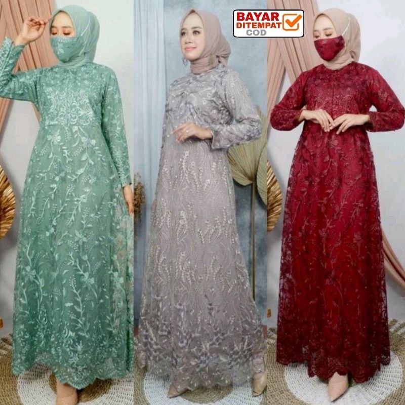 COD Gamis Maxi Brokat / Gamis Tile / Gamis Jumbo / Maxi Dress / Baju Muslim Arimbi Seragam baju leba