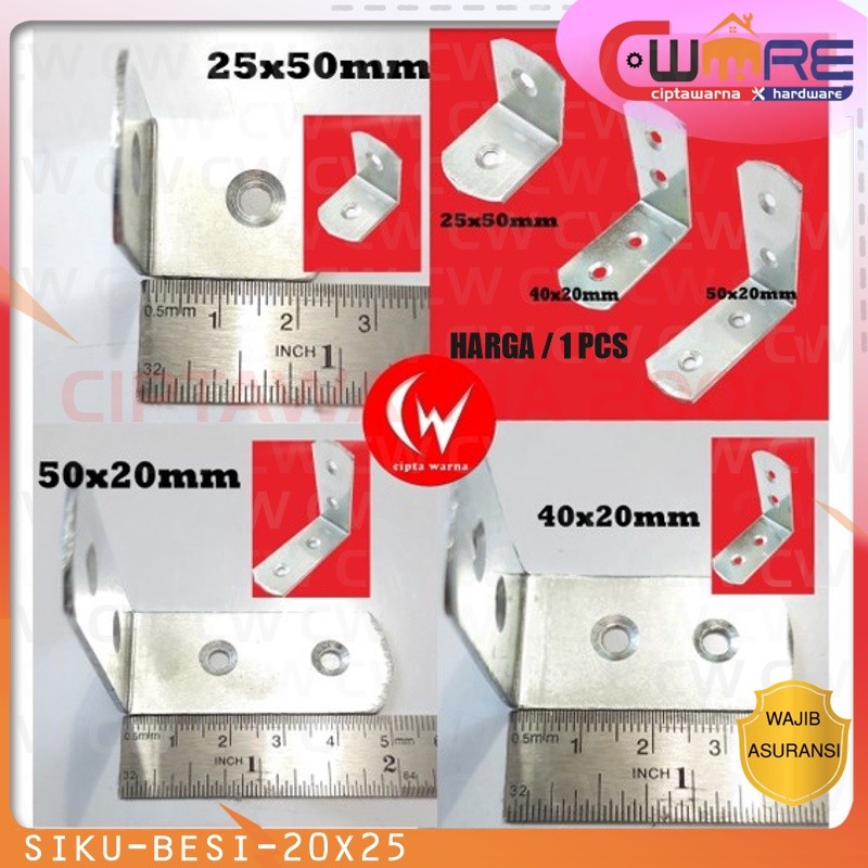 Siku Besi L Oval Ambalan Penyangga Rak 2 Lubang Ukuran 25,40,50mm x 20mm - CwTc