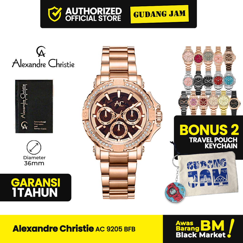 Jam Tangan Wanita Alexandre Christie AC 9205 BFB Analog Stainless Steel Strap