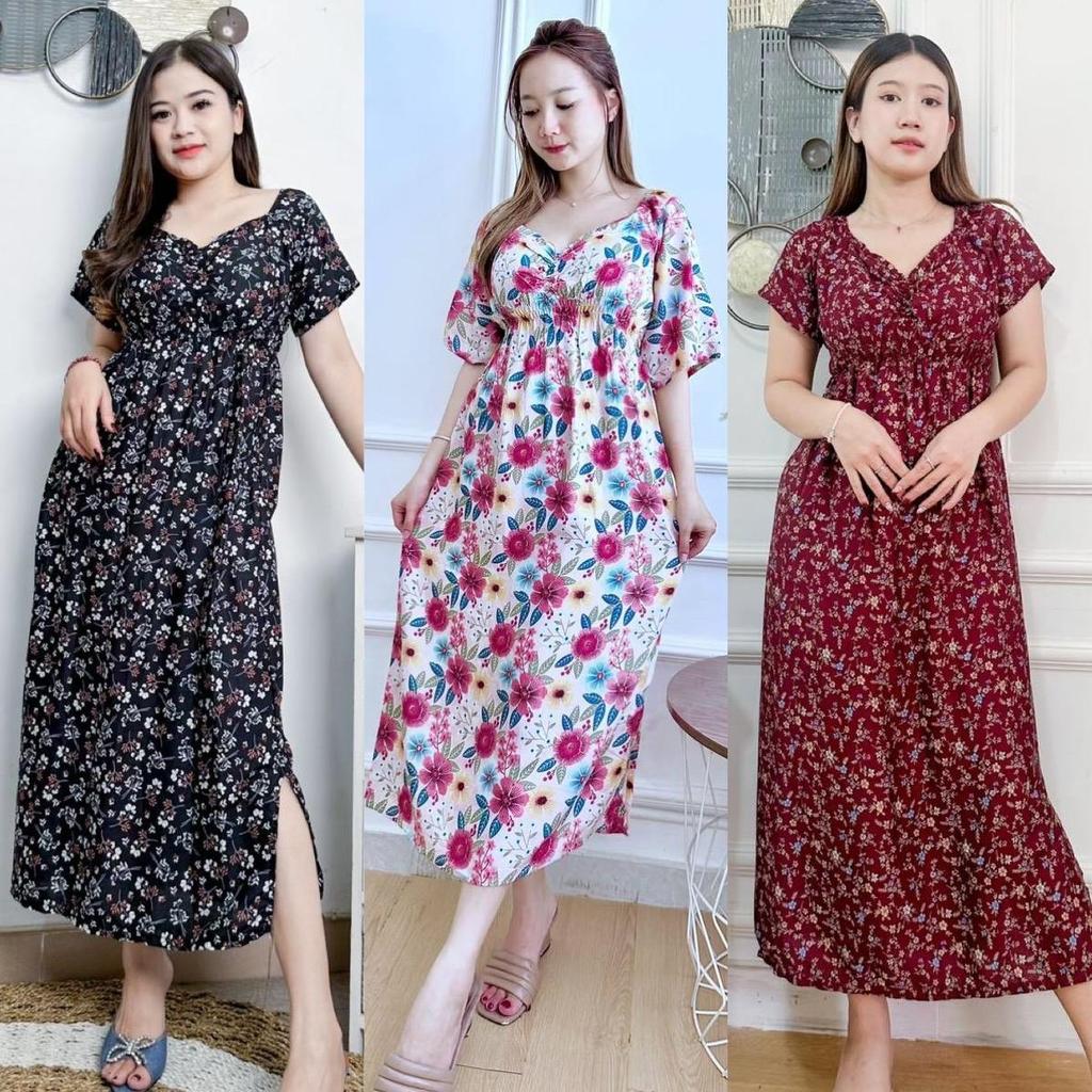 DASTER PUTRI BALI - ZARONG PANJANG DASTER RAYON BALI Dress Motif Nyaman Printing Casual Wanita Kain 