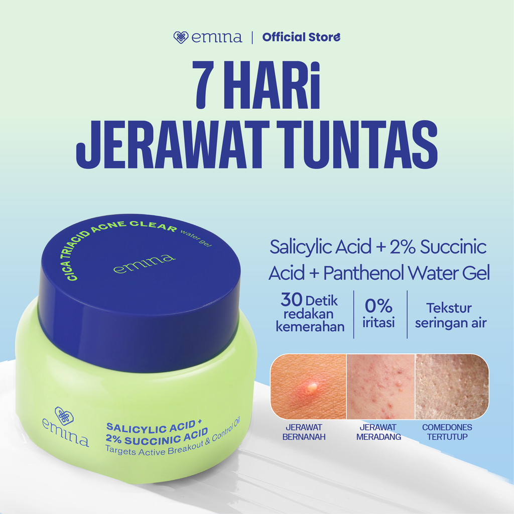 NEW Emina Cica Triacid Acne Clear Water Gel 30g - Moisturizer Pelembab Jerawat, Meredakan Jerawat, M