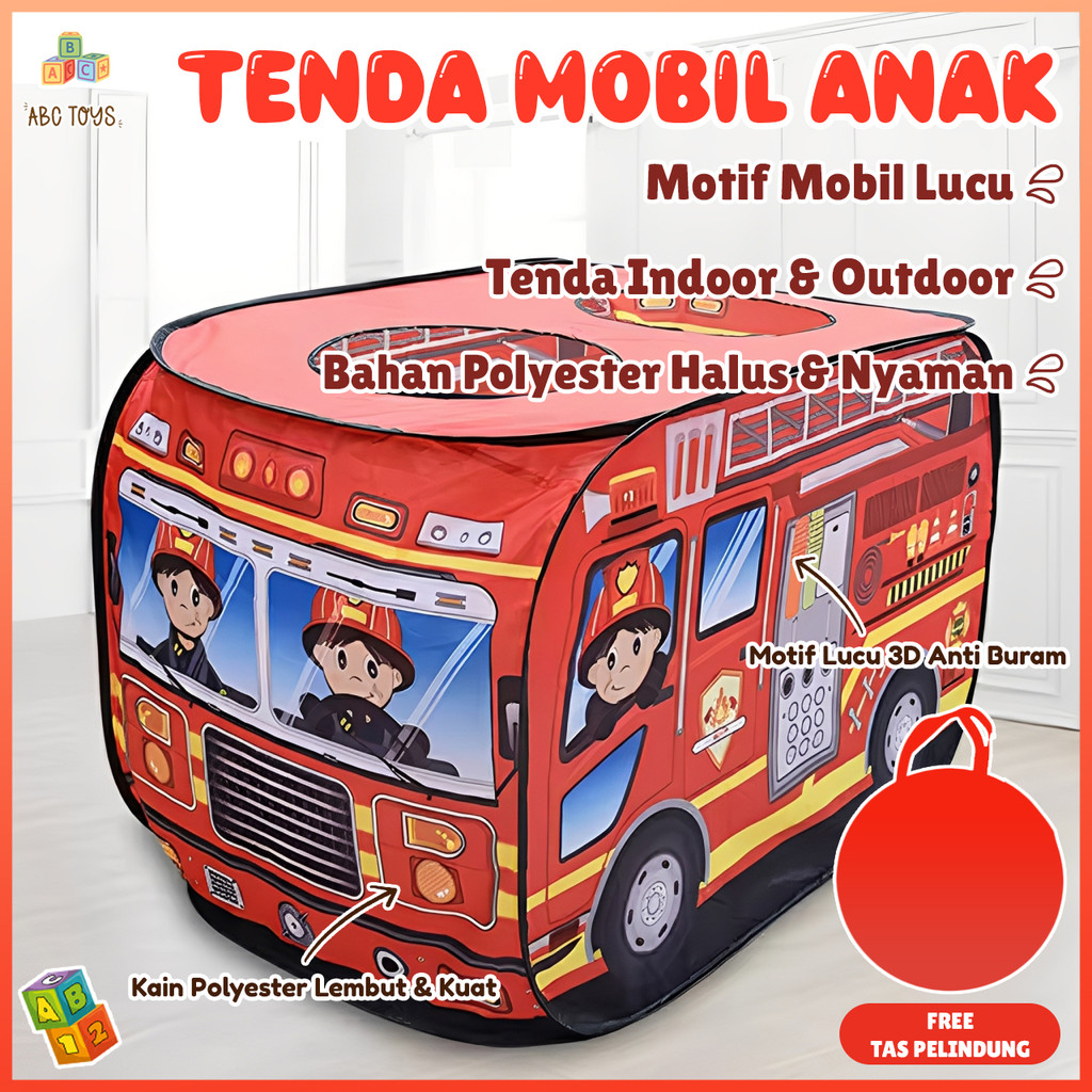 ABCtoys Tenda Main Anak Motif Mobil | Tenda Lipat Portable Indoor Outdoor | Tenda Camping Anak