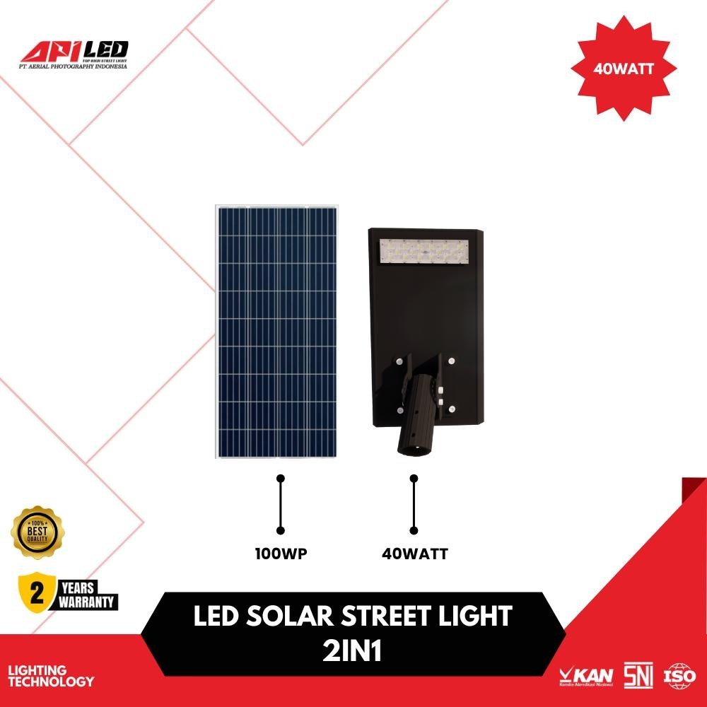 Lampu Jalan PJU PJUTS APILED 2in1 12.8V 40W Panel Surya 100wp Penerangan Jalan Outdoor Solar Cell SN