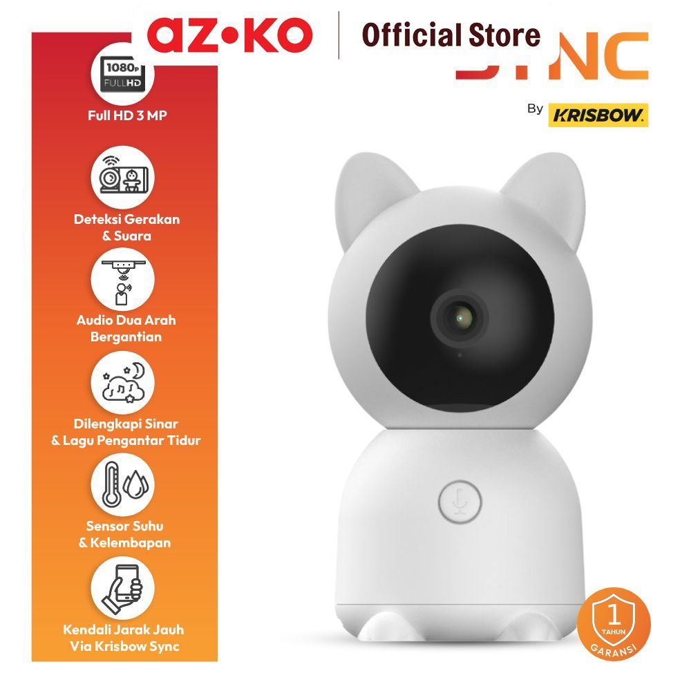 AZKO Krisbow Sync Smart Ip Camera Bayi Wifi 3Mp Baby 6T Baby Monitor Cam Cctv Camera Tanpa Kabel Min