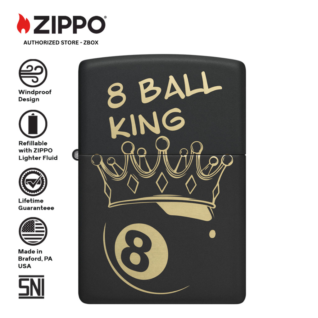 ZIPPO Original 46291 King 8 - Ball Black Matte with Laser Image - Korek Api Windproof USA