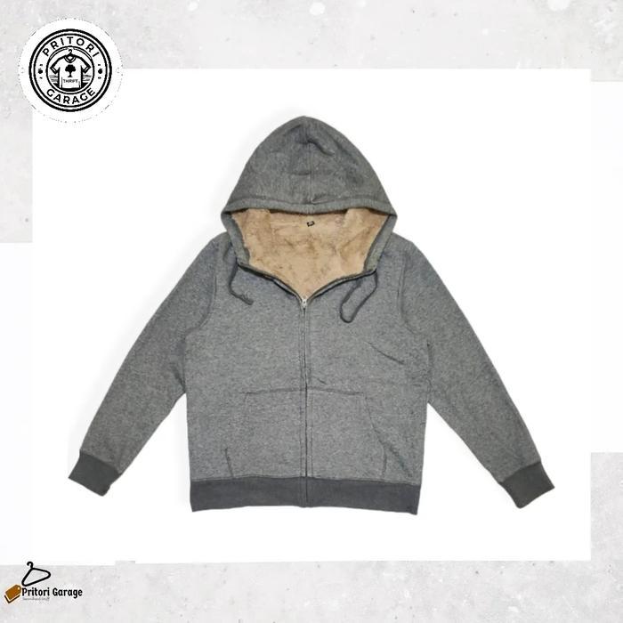 Zipper Hoodie Sherpa Jacket Uniqlo Black Tab Mist Grey Brown Color Vintage M