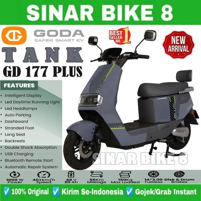 Sepeda Listrik GODA TANK 177 PLUS 1000 Watt Electric E Bike - Cream - Grey