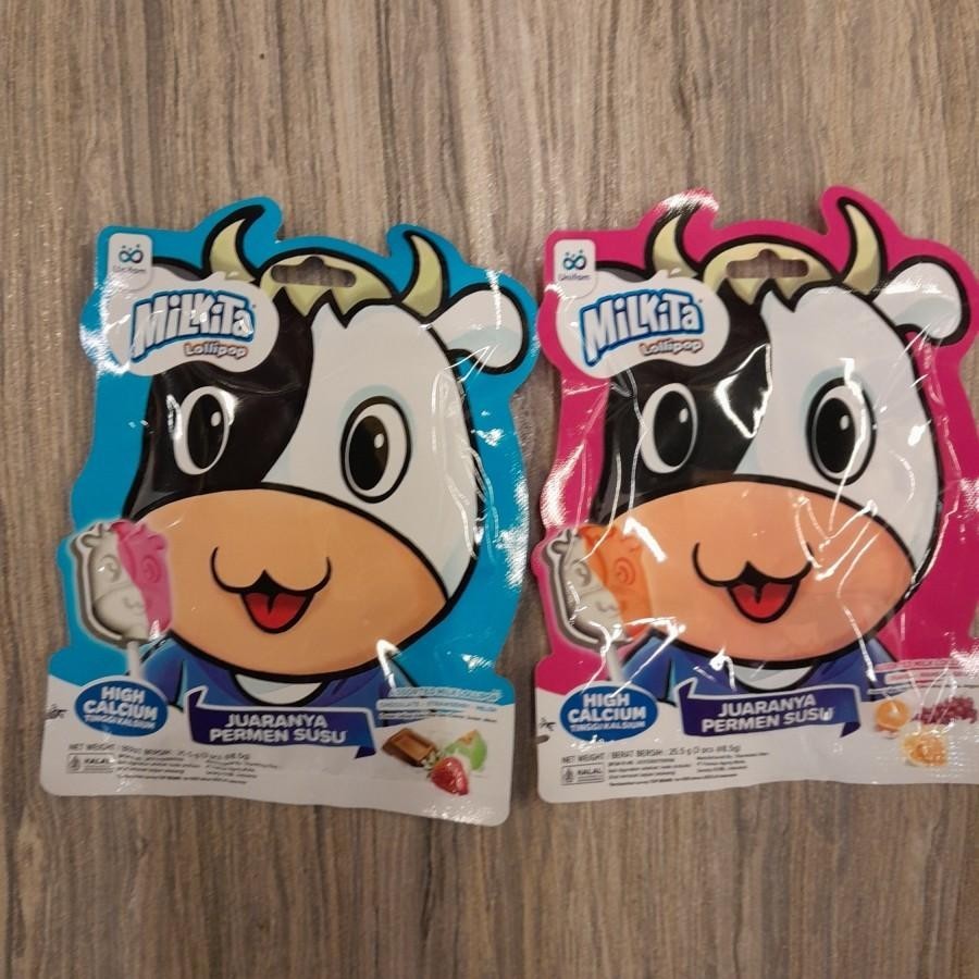 Milkita Milk Lolipop Permen 3 Rasa Coklat Strawberry Melon / Mango Orange Grape ( isi 3 )