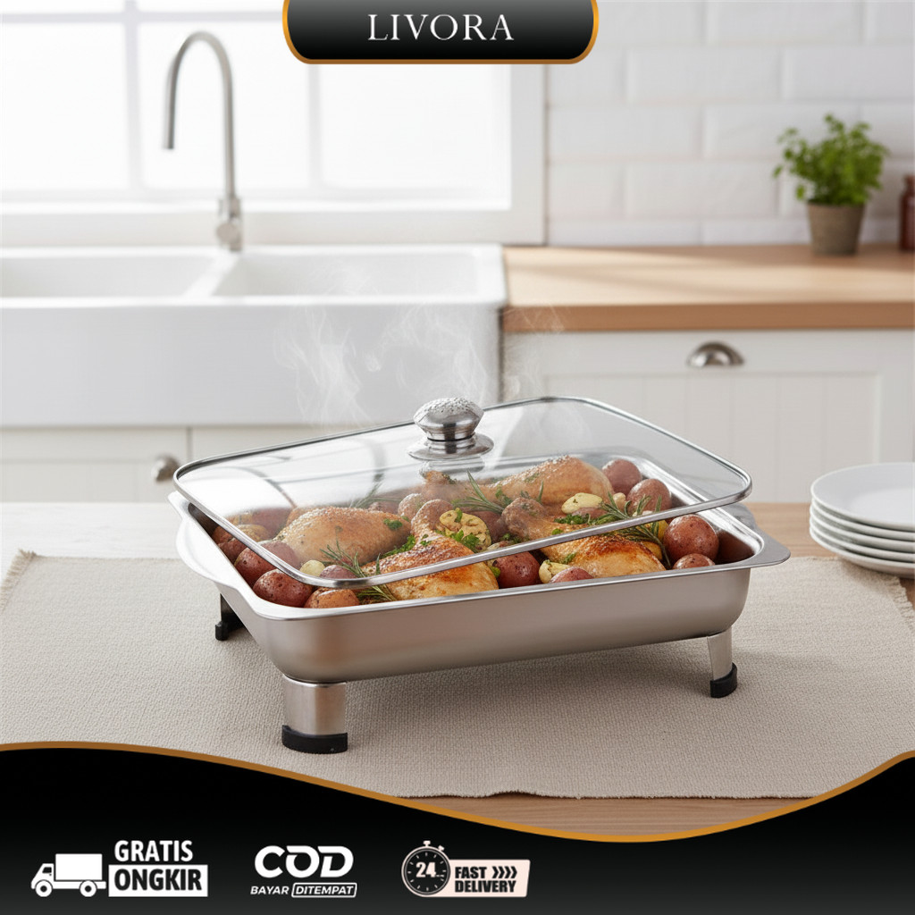Kotak Prasmanan Stainless Tutup Full Kaca / Wadah Prasmanan Tutup Kaca / Prasmanan Full Tutup Kaca N