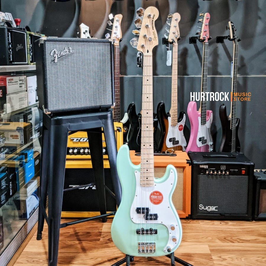 Squier FSR Affinity Precision PJ Bass Guitar, Maple FB, Surf Green