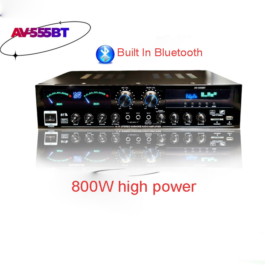555BT High-power Amplifier AC220V/110V Speaker KTV Bluetooth USB Subwoofer Karaoke Amplifier USB Dri