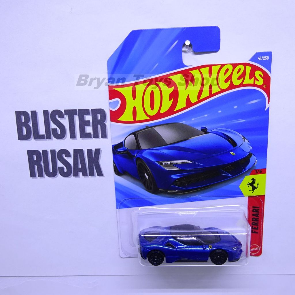 Hot Wheels Card Ketekuk Ferrari SF90 Stradale Biru