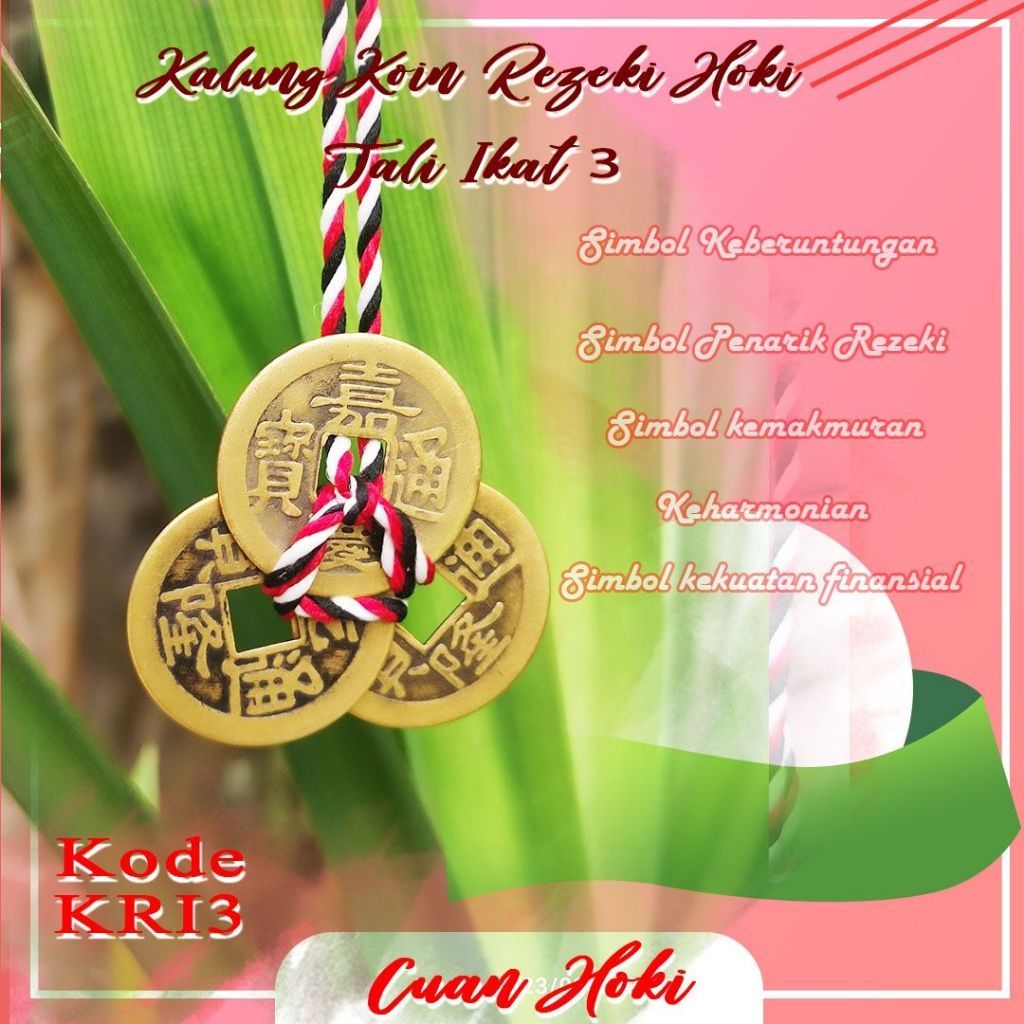 Cuan Hoki Kalung Tridatu Padma - Koin (Pis) Bolong Asli Khas Bali Kalung Tali Liontin Koin Cina Kuno