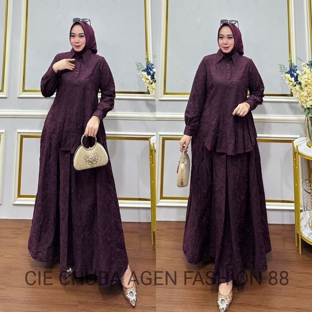 Set Rok Premium Kode 119 Bahan Katun Bolong Motif Premium Gamis Kasual Trendi Kekinian