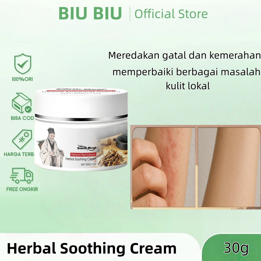 Biu Biu South Moon Herbal Soothing Cream 30g Krim Pengusir Nyamuk Meredakan Gatal Akibat Gigitan Ser