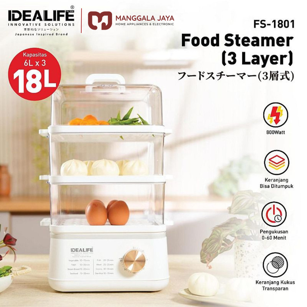 Idealife Food Steamer Kukusan Listrik 3 Susun FS-1801