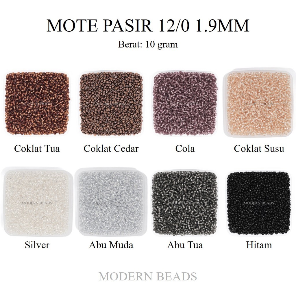 [10 GRAM] Manik-Manik Pasir / Mote Payet Pasir Semi Jepang 12/0 1.9mm Warna Coklat Putih Silver Hita