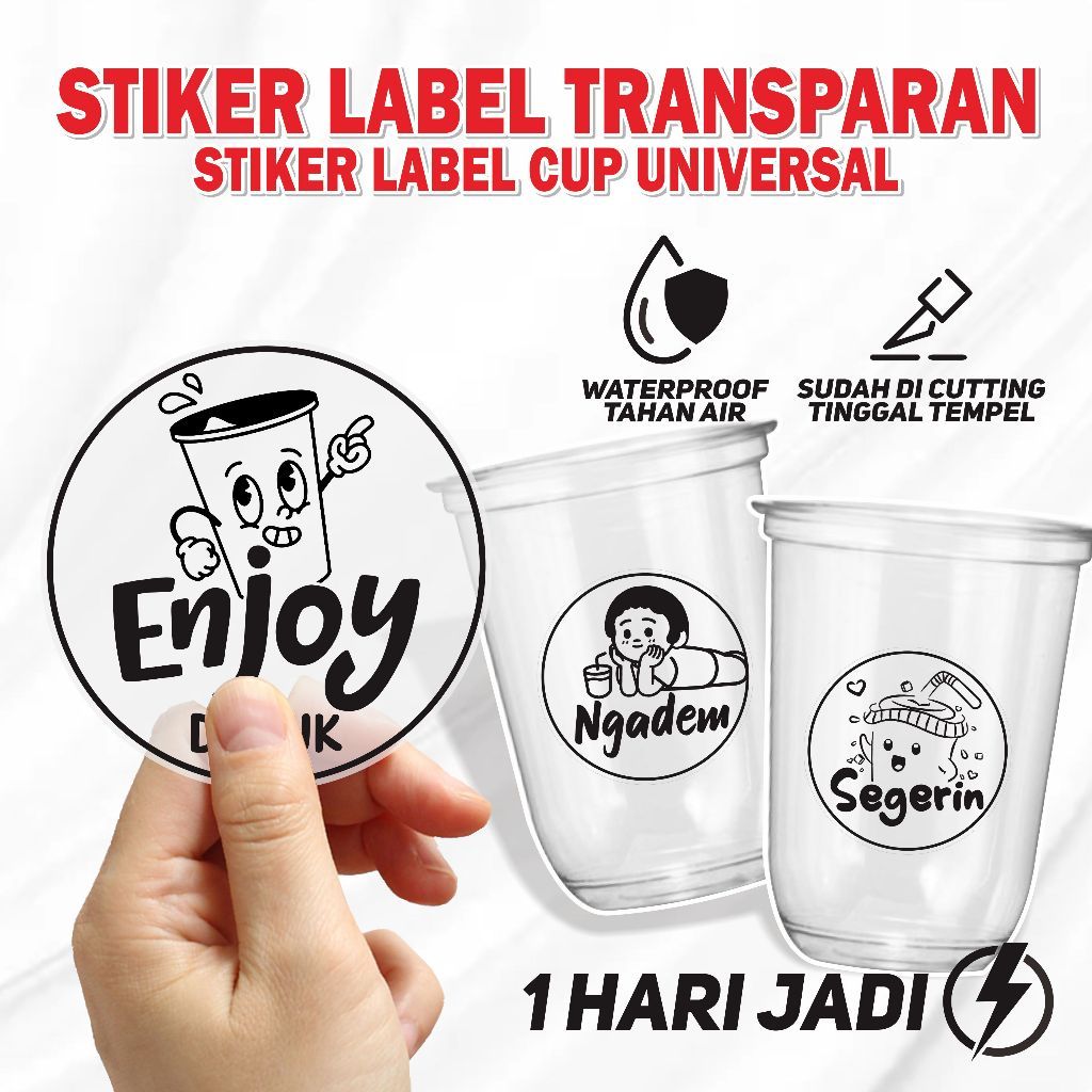 STIKER CUP MINUMAN TRANSPARAN | STIKER TRANSPARAN | STIKER CUP UNIVERSAL | STIKER TRANSPARAN CUP MIN
