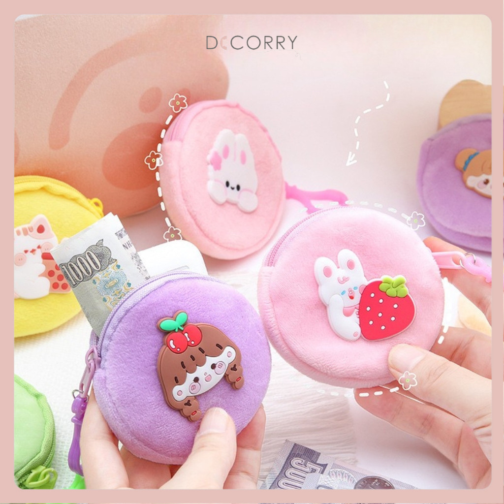 DECORRY (GDK02) DOMPET KOIN SANRIO GANTUNGAN KUNCI DOMPET TAS MINI BULU DOMPET KARAKTER LUCU TERMURA