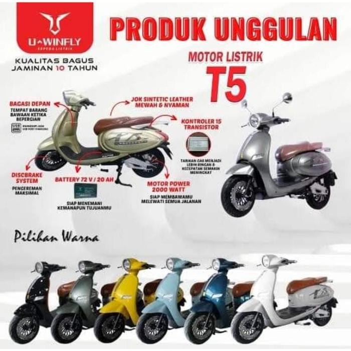 PROMO READY Sepeda Motor Listrik UWINFLY T5 subsidi Penerus T3 Battery Lithium - hitam