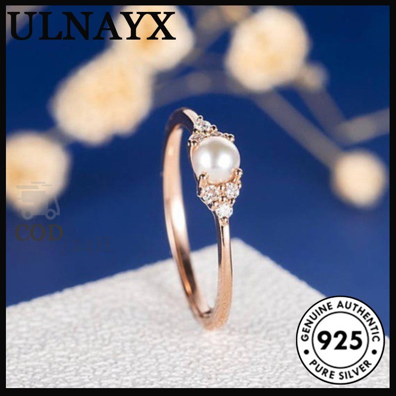 Cincin Zirconia Kilat Mutiara Cangkang Emas Mawar 14K