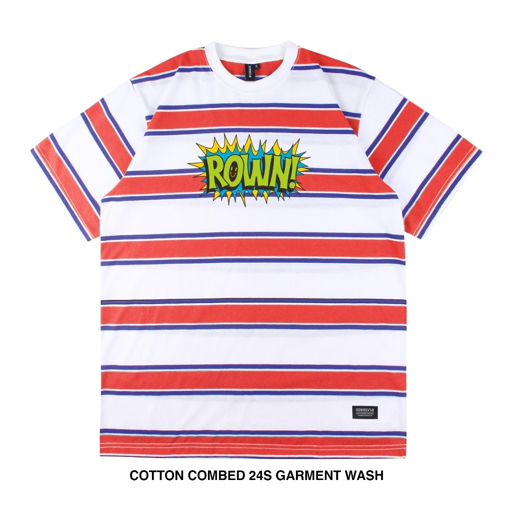 Rown Division Official Stripe T-Shirt - Rowndvsn Kaos Salur Gabo Red White Navy