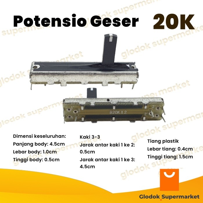 Potensio Geser 4.5cm 6 pin 20k Stereo Kaki 3-3 Slide 4.5 cm Mixer 203